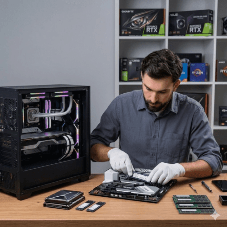 Técnico da Ledway realizando manutenção em computador